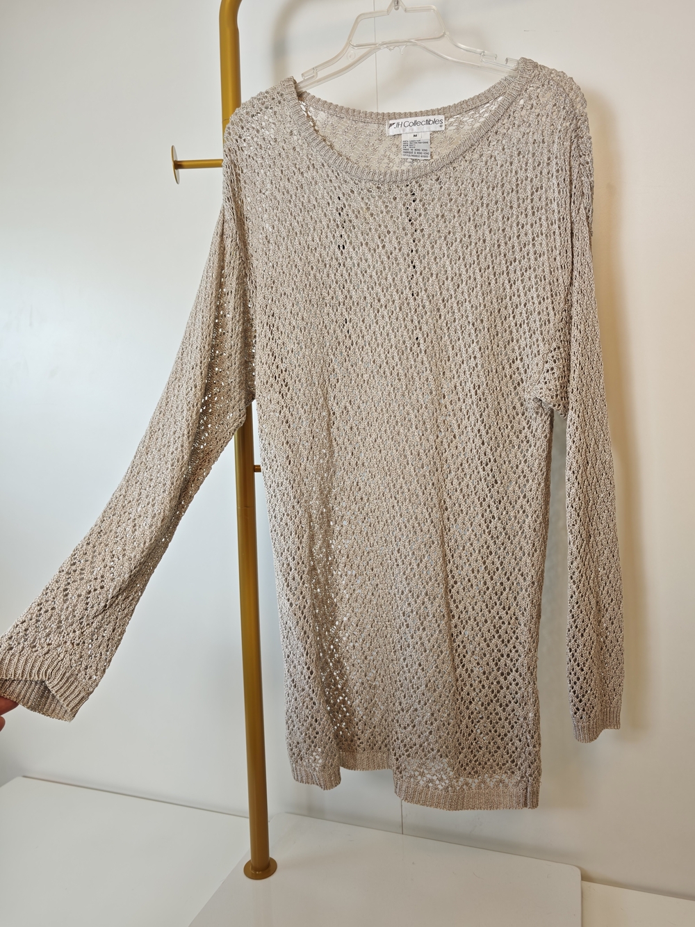 Vintage JH Collectibles Beige Open-Knit Lightweight Long Sweater Size Medium